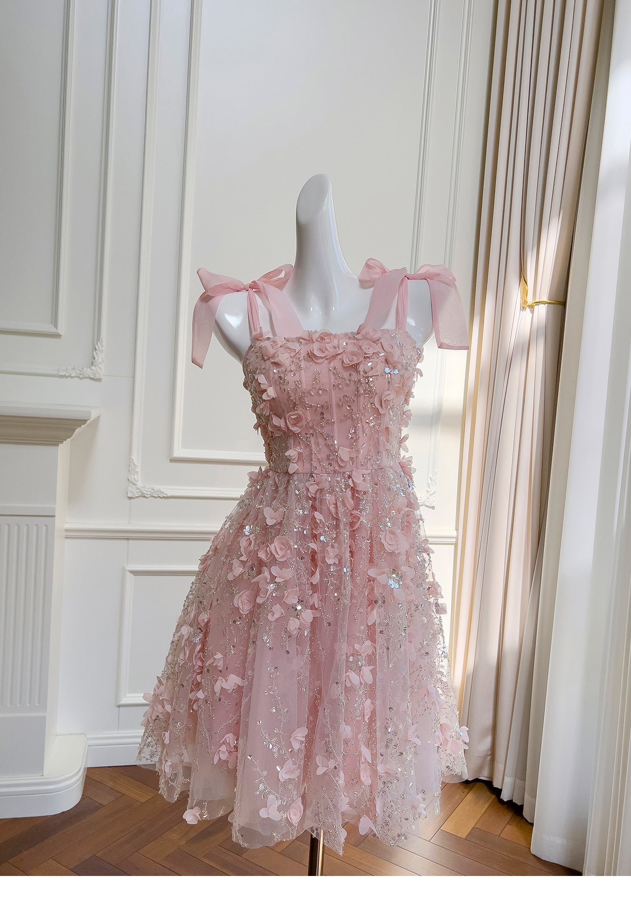 Modest A Line Spaghetti Straps Pink Sequin Formal 8th Grade Homecoming Dresses Middle School Short Birthday Gowns Graduation Dress Hoco Outfits DH2104