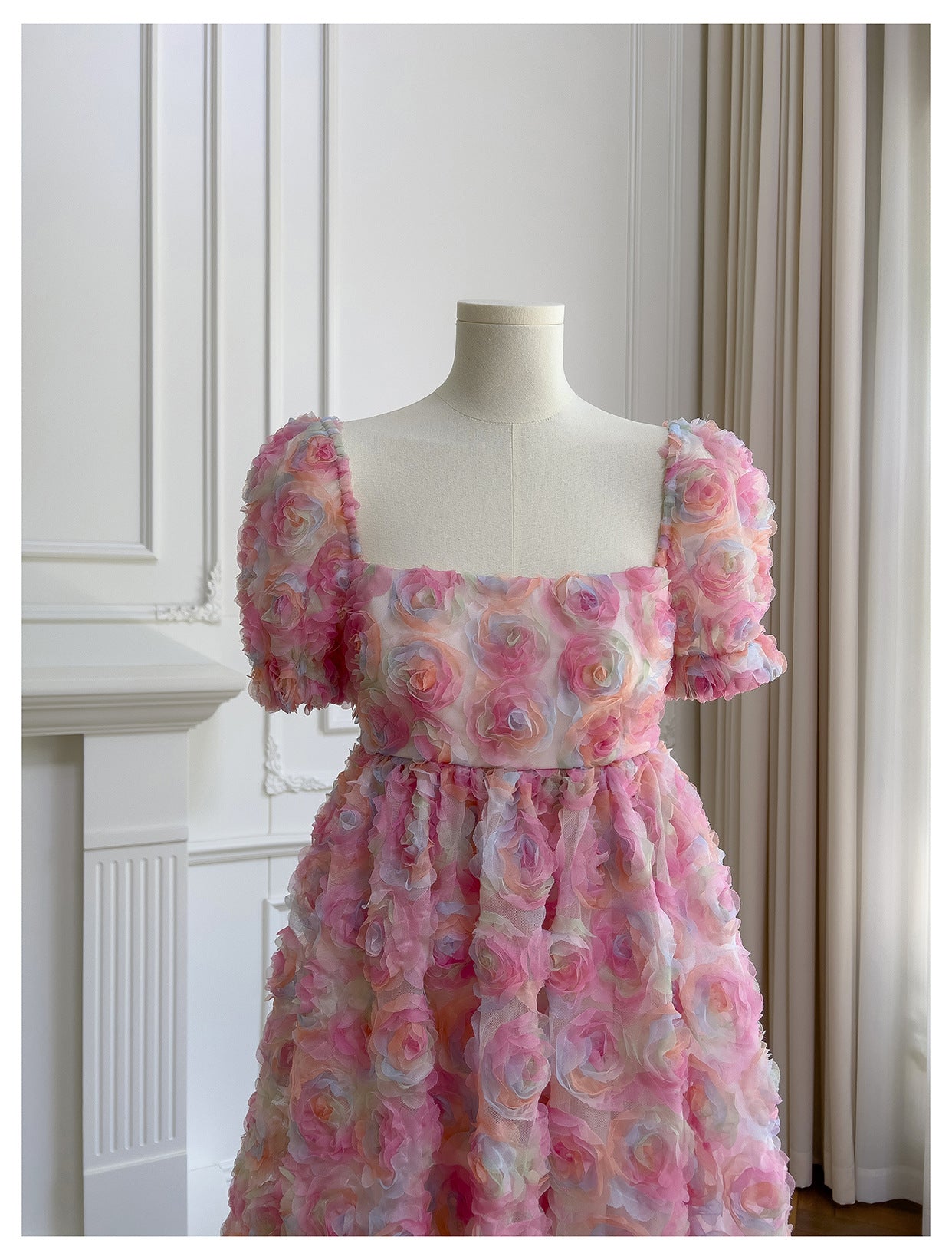 Vestido de fiesta único con escote cuadrado, floral, rosa, corto, formal, para octavo grado, vestido de cóctel corto para secundaria, trajes Hoco DH2115