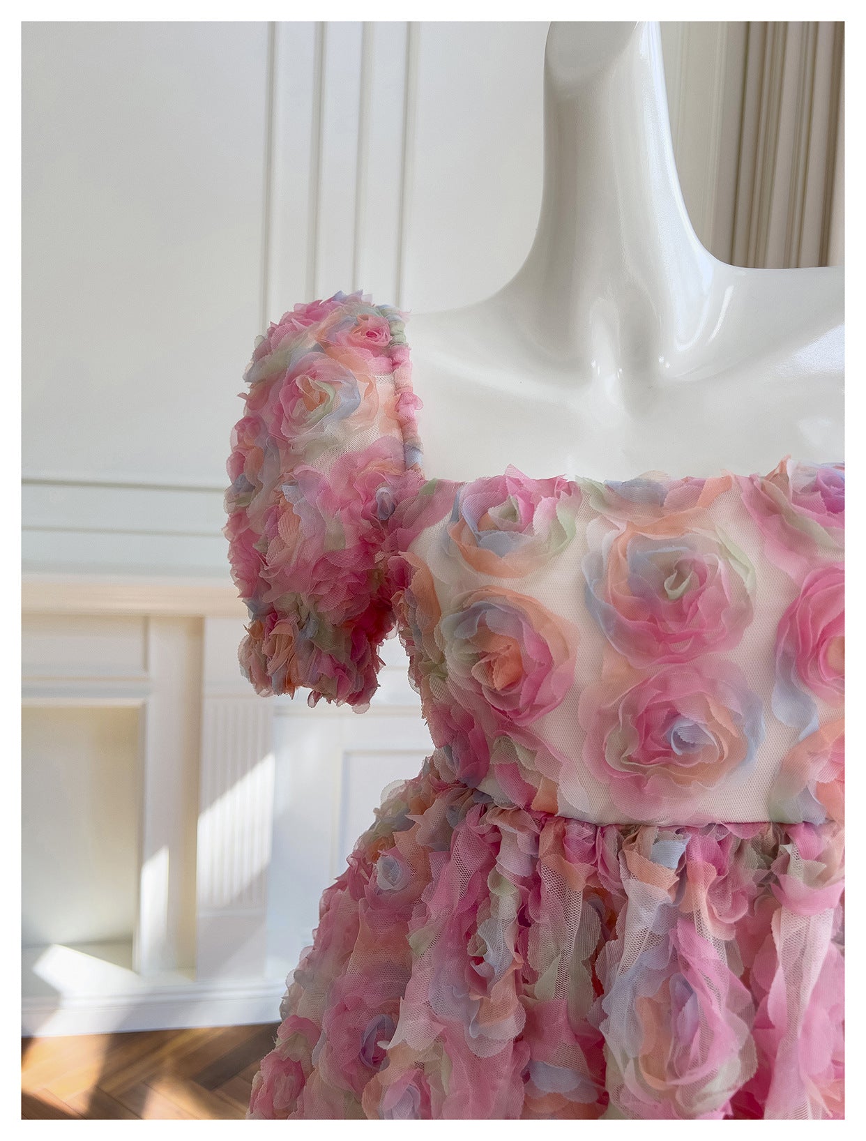 Vestido de fiesta único con escote cuadrado, floral, rosa, corto, formal, para octavo grado, vestido de cóctel corto para secundaria, trajes Hoco DH2115