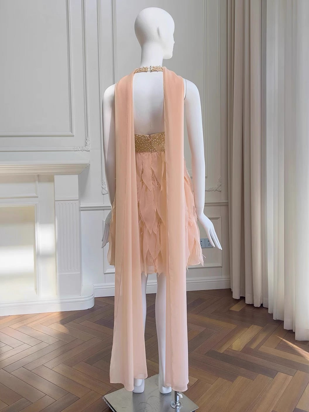 Vestidos de fiesta de gasa rosa ruborizado, corte A, cuello halter, corte en A, para octavo grado, graduación, cumpleaños, escuela secundaria, DH2117