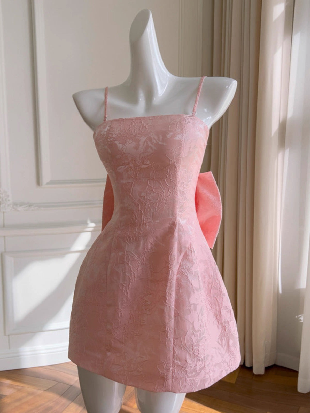 Vestido corto de fiesta con tirantes finos, corte A, estampado floral rosa, para cóctel, graduación, Hoco Dress DH2195