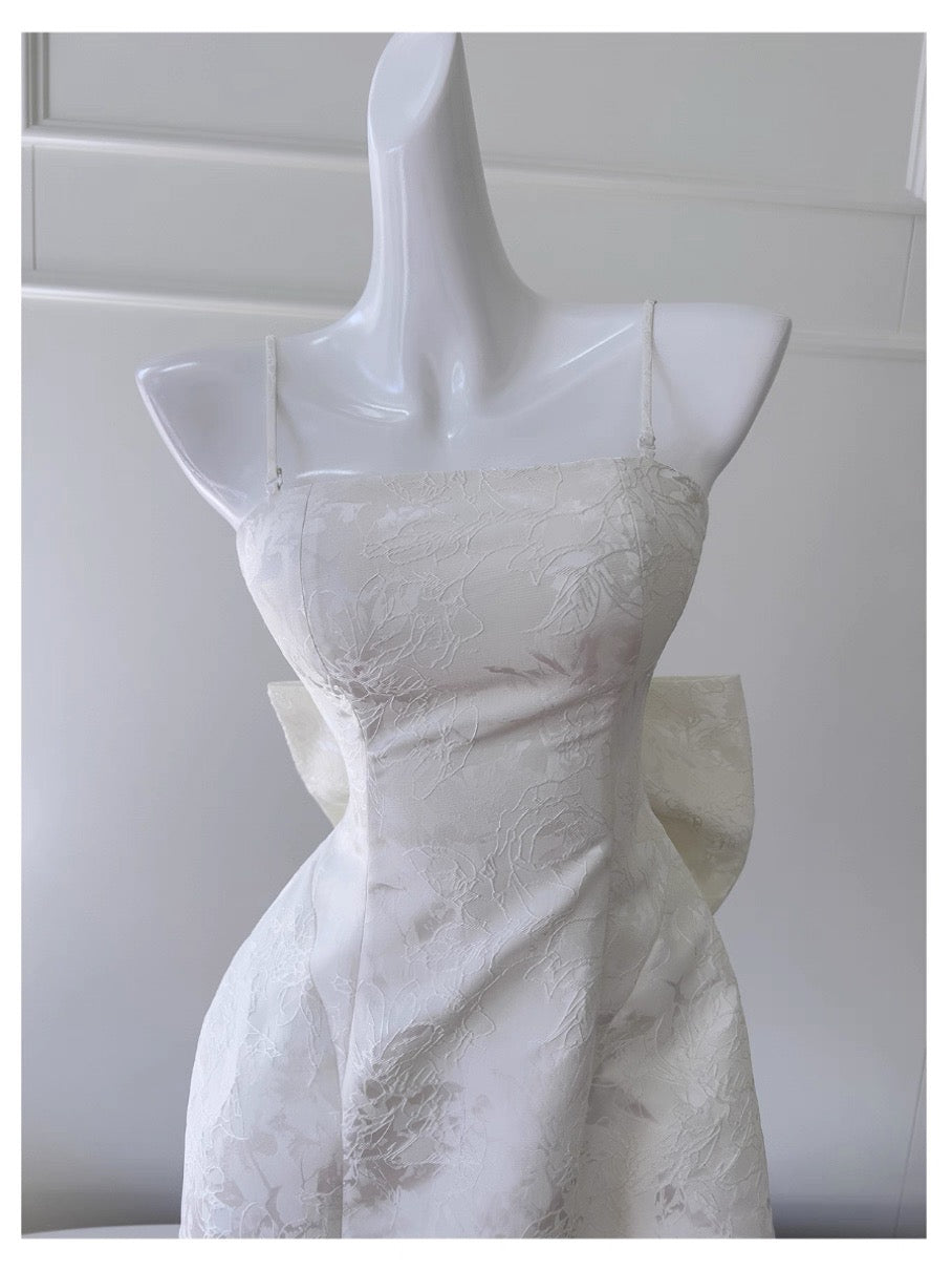 Vestido corto de fiesta con tirantes finos, corte A, estampado floral blanco, para cóctel, graduación, Hoco Dress DH2196
