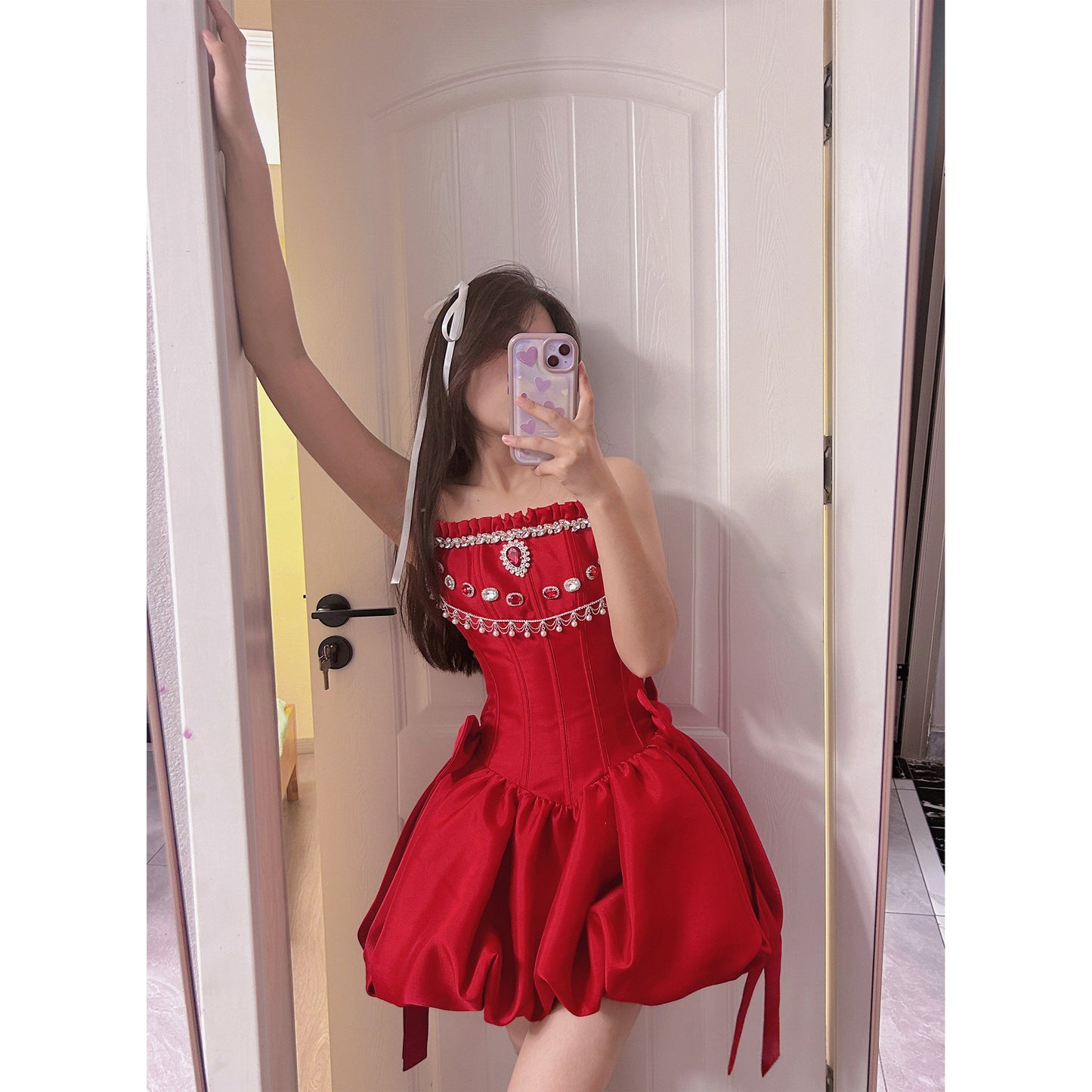 Vestido de fiesta modesto con tirantes finos, satén rojo, corto, formal, para regreso a casa, para estudiantes de secundaria, para cumpleaños número 18, vestido de graduación, vestido de cóctel DH2291