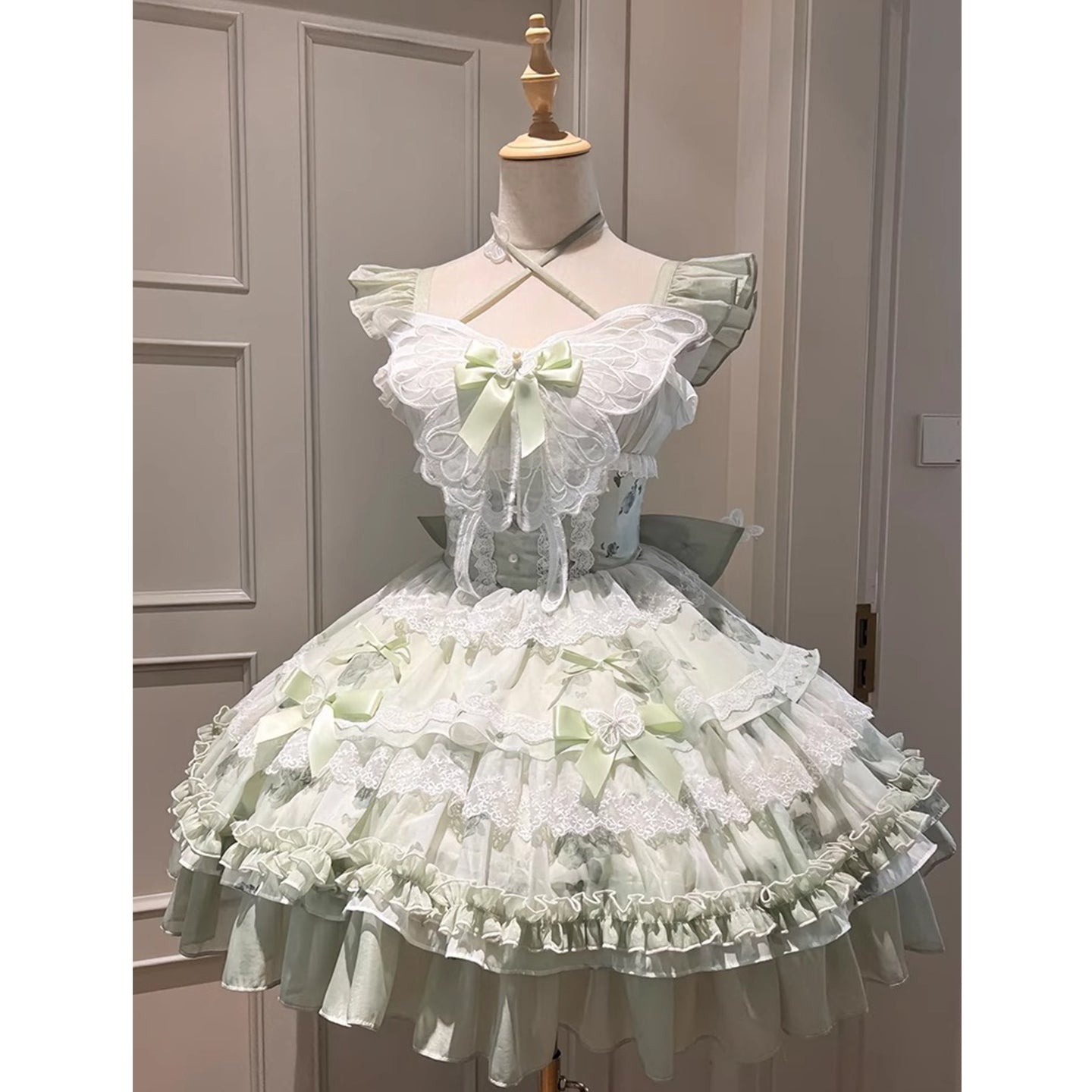 Vestido de fiesta vintage con escote cuadrado y encaje verde menta para verano, vestido de lolita para 16 cumpleaños, minivestido de lolita para 18 cumpleaños, traje corto de lolita DH2407