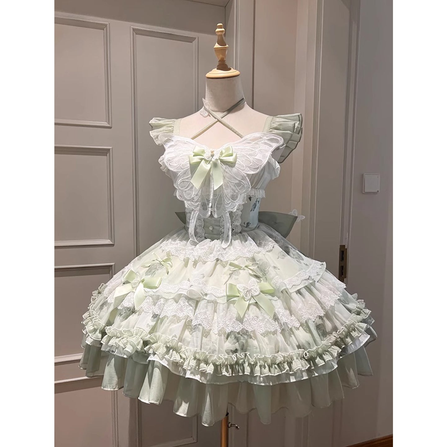 Vestido de fiesta vintage con escote cuadrado y encaje verde menta para verano, vestido de lolita para 16 cumpleaños, minivestido de lolita para 18 cumpleaños, traje corto de lolita DH2407