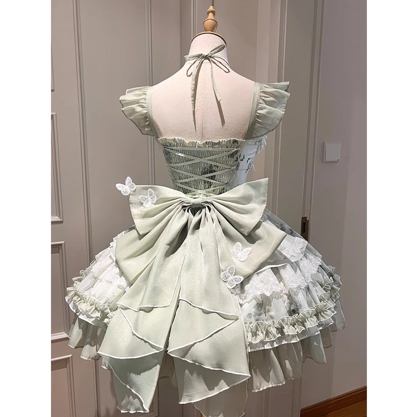 Vestido de fiesta vintage con escote cuadrado y encaje verde menta para verano, vestido de lolita para 16 cumpleaños, minivestido de lolita para 18 cumpleaños, traje corto de lolita DH2407