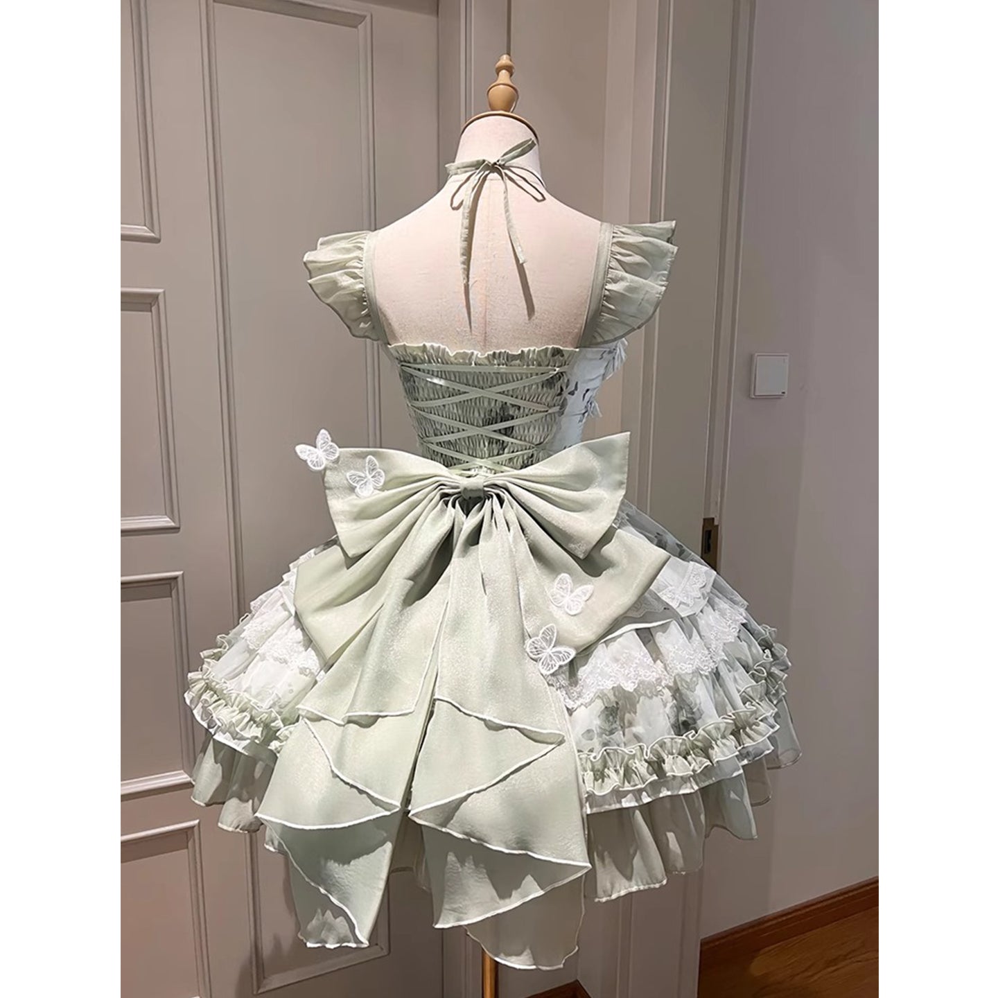 Vestido de fiesta vintage con escote cuadrado y encaje verde menta para verano, vestido de lolita para 16 cumpleaños, minivestido de lolita para 18 cumpleaños, traje corto de lolita DH2407
