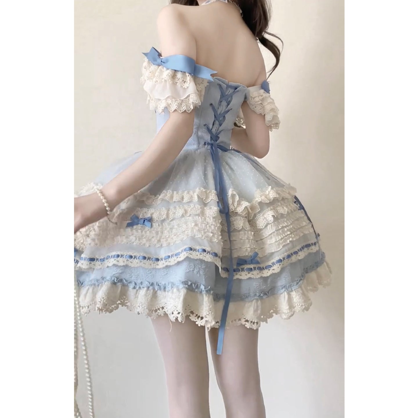 Vestido de fiesta vintage con escote cuadrado y encaje azul para verano, vestido de lolita para 16 cumpleaños, minivestido de lolita para 18 cumpleaños, traje corto de lolita DH2408