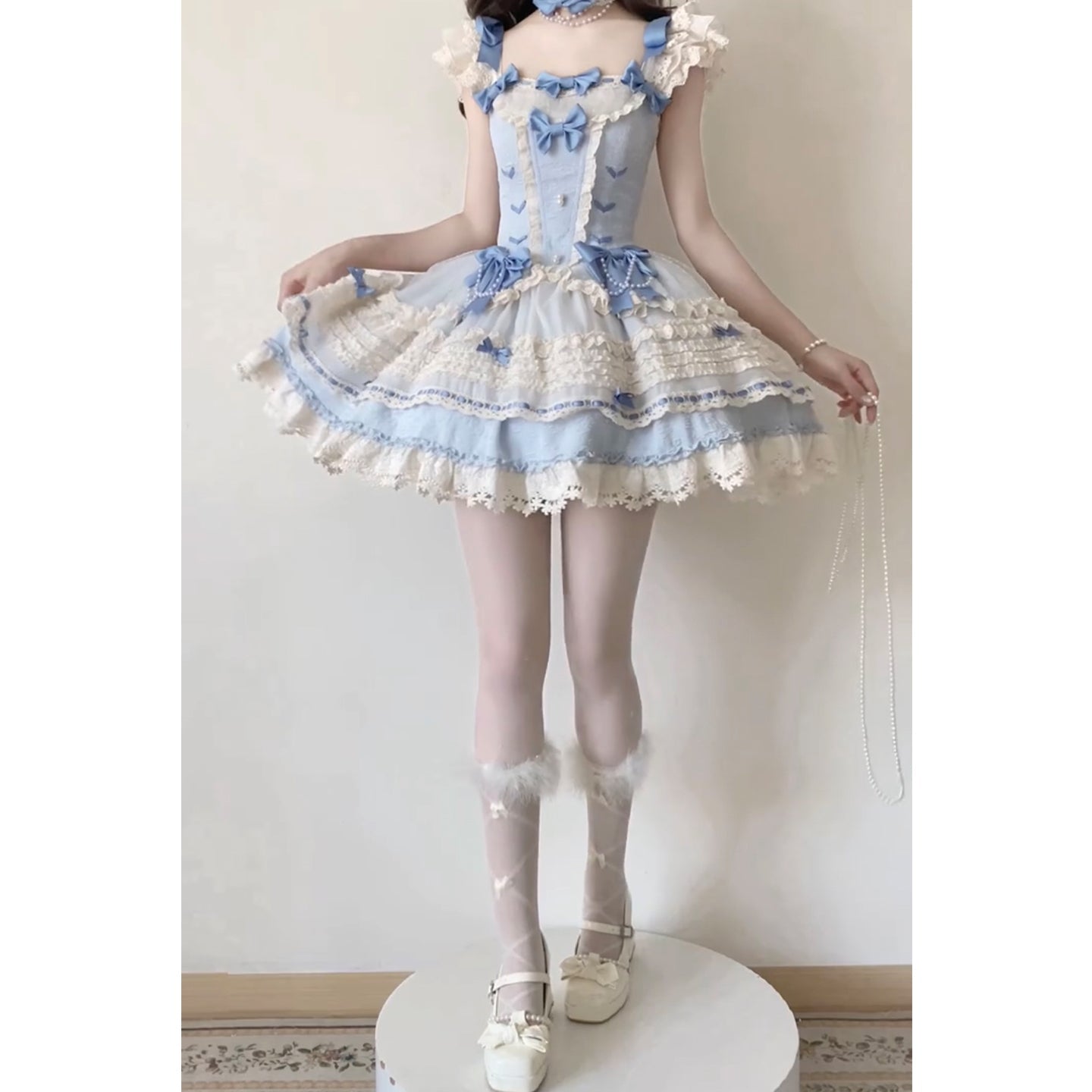 Vestido de fiesta vintage con escote cuadrado y encaje azul para verano, vestido de lolita para 16 cumpleaños, minivestido de lolita para 18 cumpleaños, traje corto de lolita DH2408