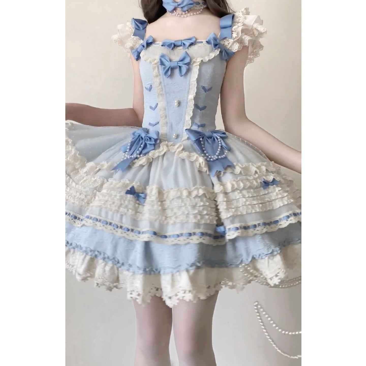 Vestido de fiesta vintage con escote cuadrado y encaje azul para verano, vestido de lolita para 16 cumpleaños, minivestido de lolita para 18 cumpleaños, traje corto de lolita DH2408