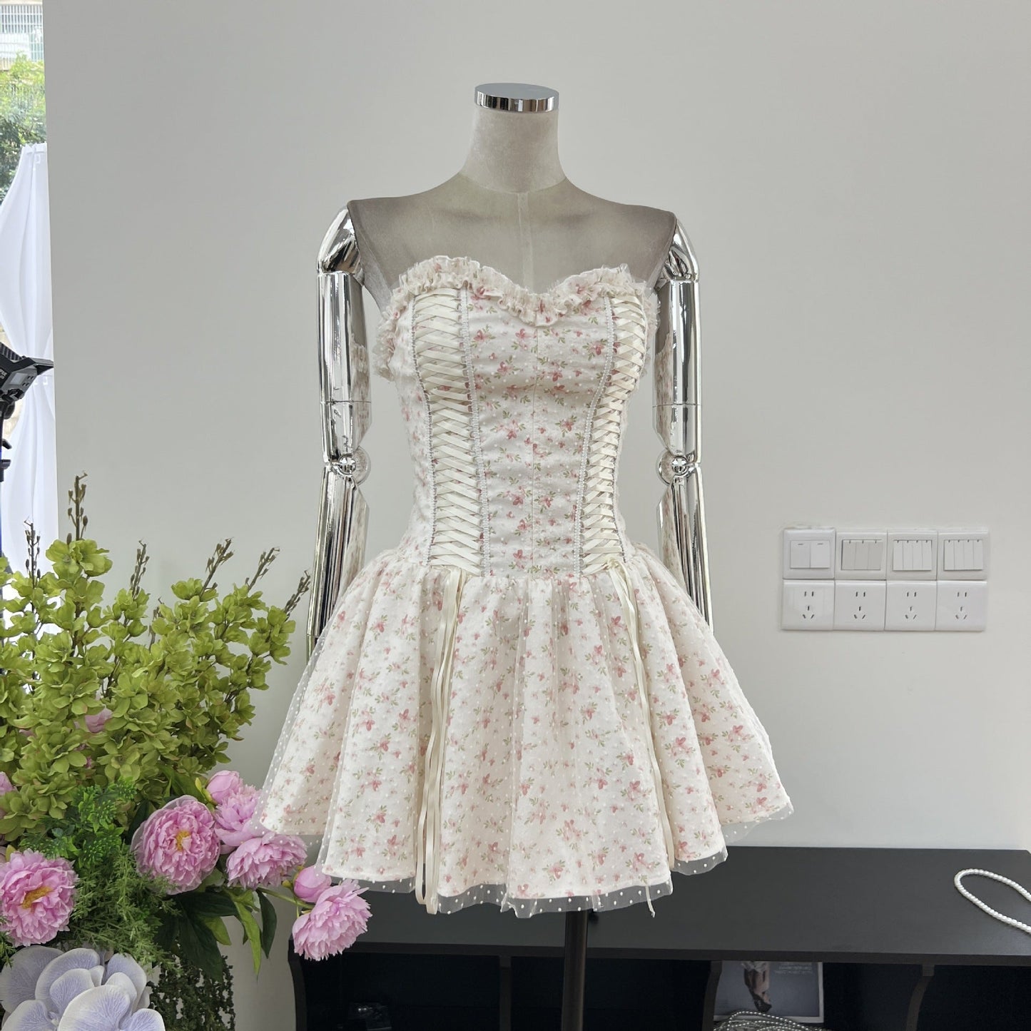 Modest A line Sweetheart Floral Blue Short Formal Homecoming Dress Middle School Short 18th Birthday Outfits Graduation Dress Cocktail Dresses DH2461