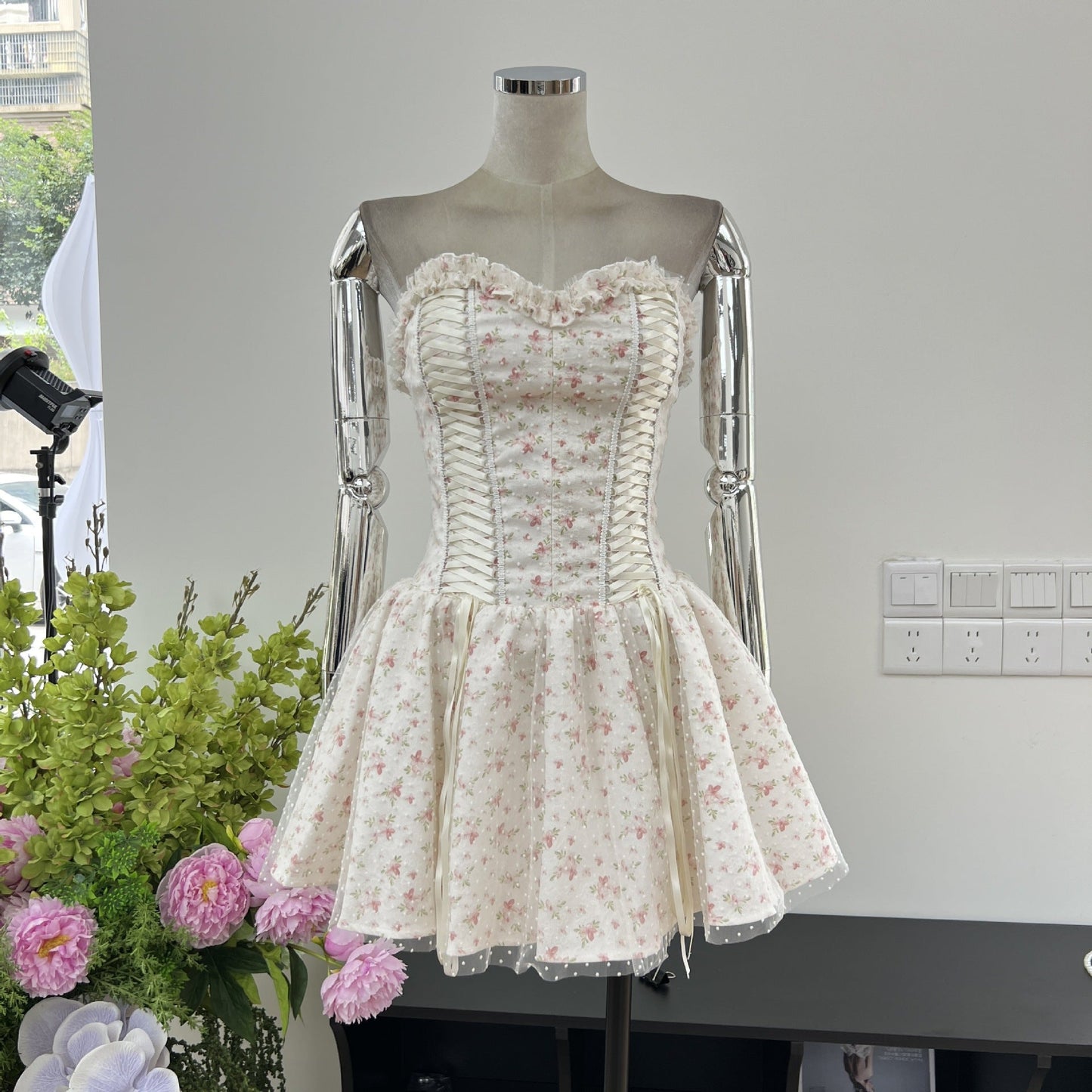 Modest A line Sweetheart Floral Blue Short Formal Homecoming Dress Middle School Short 18th Birthday Outfits Graduation Dress Cocktail Dresses DH2461