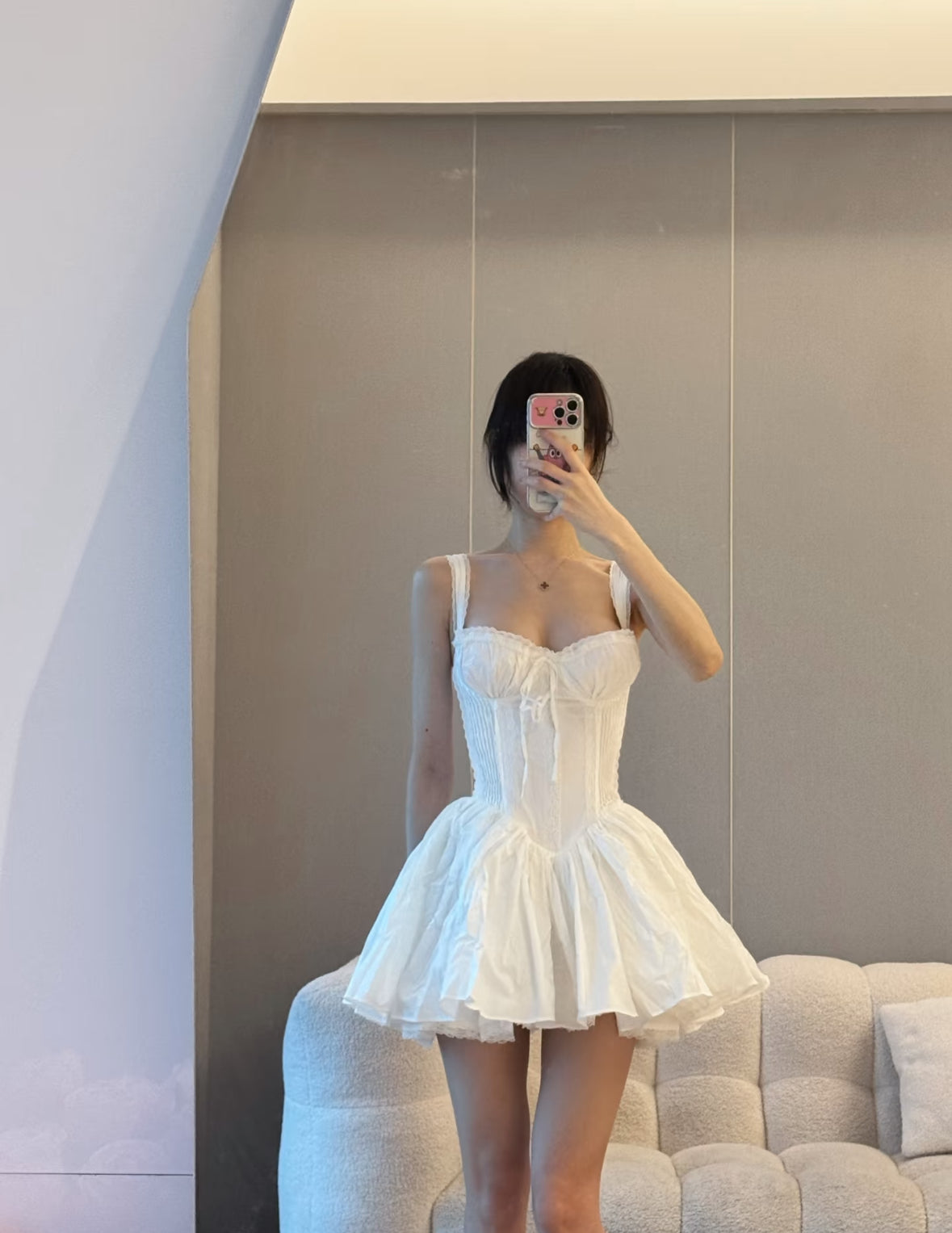 Simple A line Square Neck White Short Homecoming Dress Summer Hoco Dresses Mini Cocktail Dress DH2470