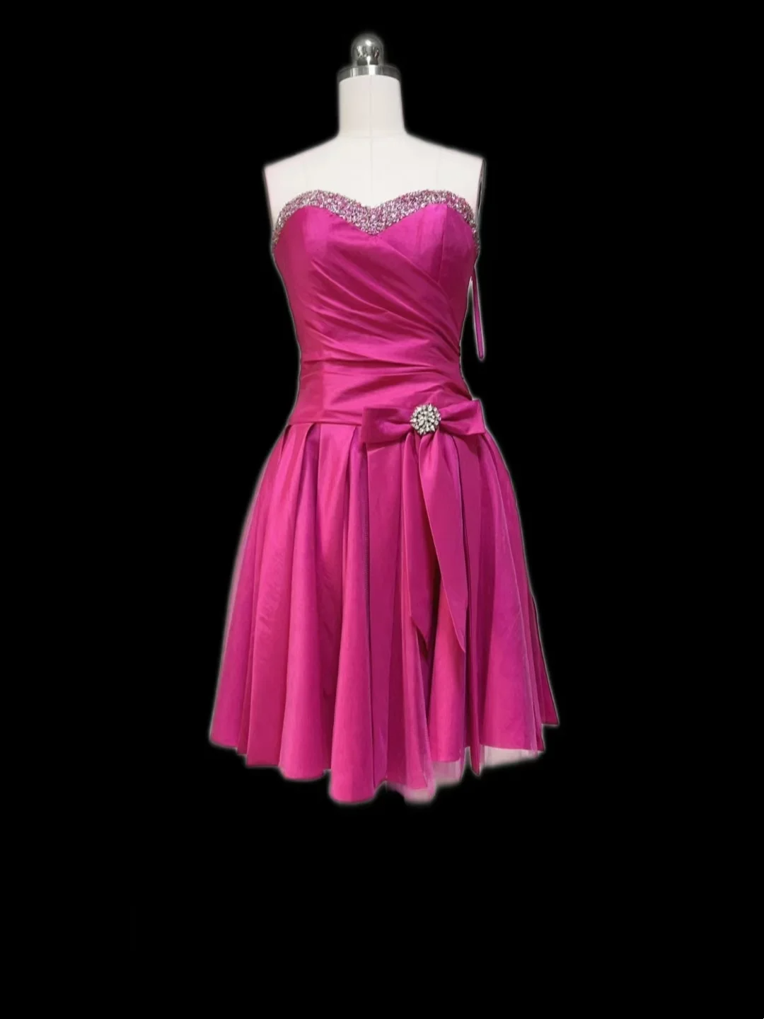Vestido corto de satén rosa intenso con escote en forma de A y escote en forma de corazón para fiesta de 8.º grado, vestido de cóctel para secundaria, Hoco Outfits DH2561