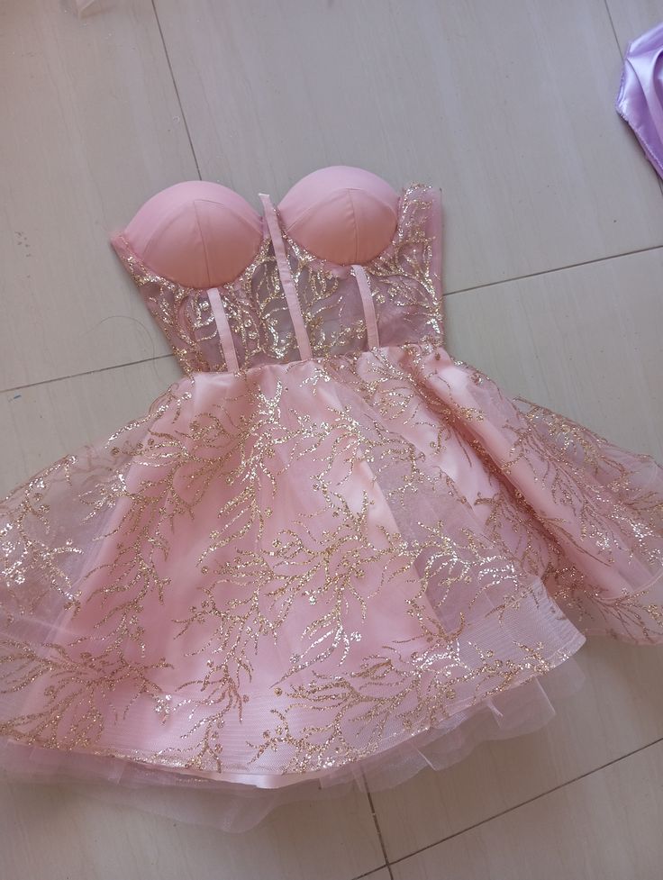 Vestido de fiesta corto con escote corazón y lentejuelas rosa claro, para baile de graduación, DH2566