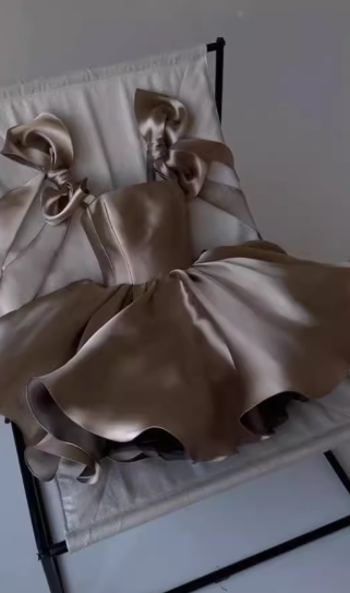 Vestido de fiesta corto de satén rosa con tirantes, para octavo grado, para cóctel, para escuela secundaria, DH2591