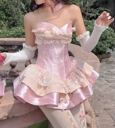 Vestido de princesa con escote corazón, de satén rosa y encaje, corto, formal, para el regreso a casa de octavo grado, vestido de cóctel para secundaria, trajes Hoco DH2597