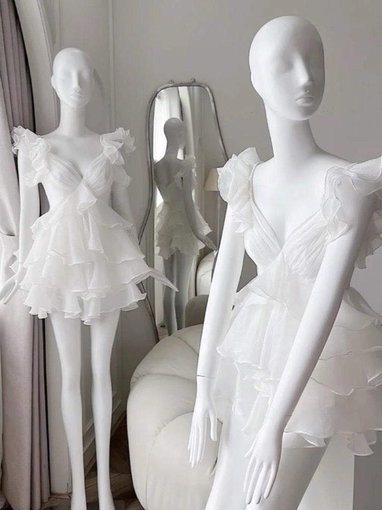 Vestido corto de gasa rosa con escote en V, corte A, para fiesta de 8.º grado, cóctel, Hoco Outfits DH2640