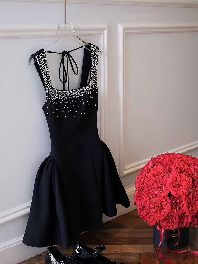 Vestido de fiesta cuadrado, corto y negro, para fiesta de 8.º grado, cóctel, escuela secundaria, DH2641