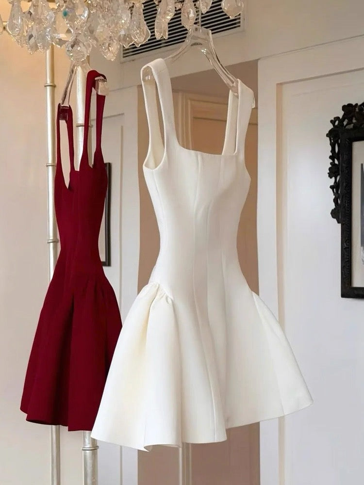 Vestido corto rojo de fiesta con escote cuadrado y corte A, ideal para bailes de verano, minivestido de cóctel DH2643