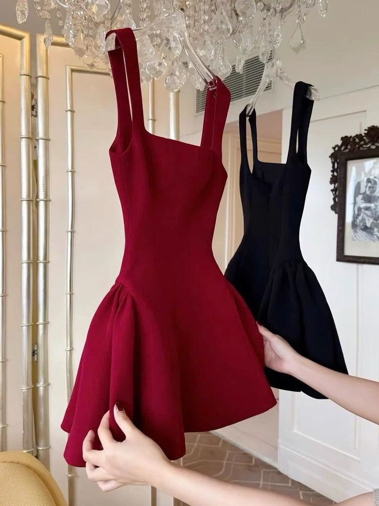 Vestido corto rojo de fiesta con escote cuadrado y corte A, ideal para bailes de verano, minivestido de cóctel DH2643