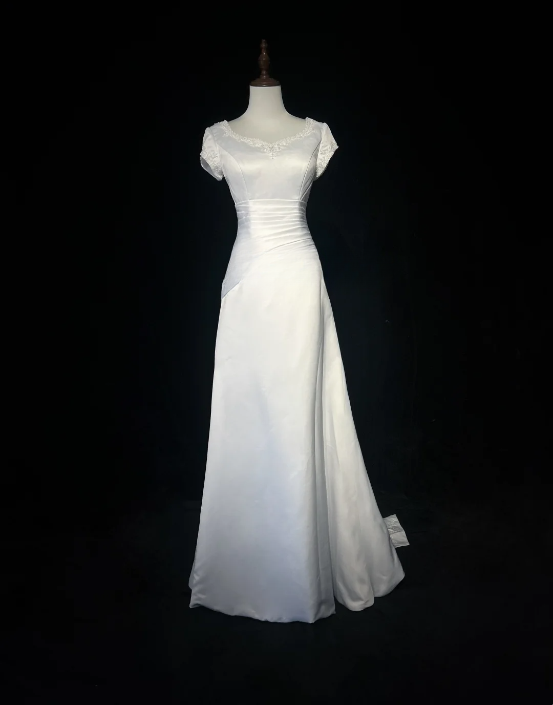 Vestido de novia vintage, corte A, escote en V, cuentas blancas, satén, largo, estilo retro, modesto, DH2653