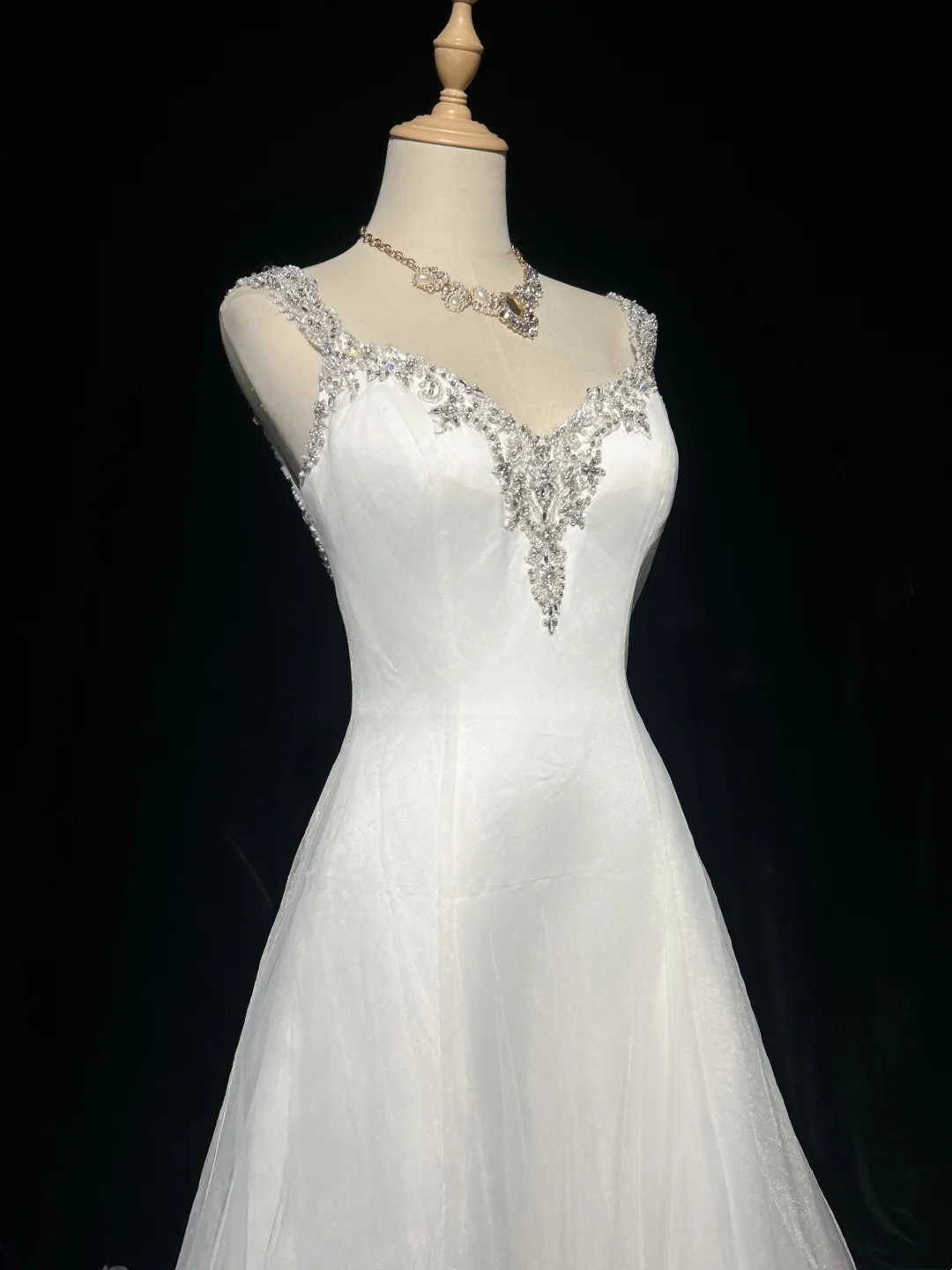 Vestido de novia vintage, vestido de fiesta, escote corazón, blanco, cuentas plateadas, tul, vestido de novia largo, vestidos de novia retro, vestidos de novia modestos DH2657