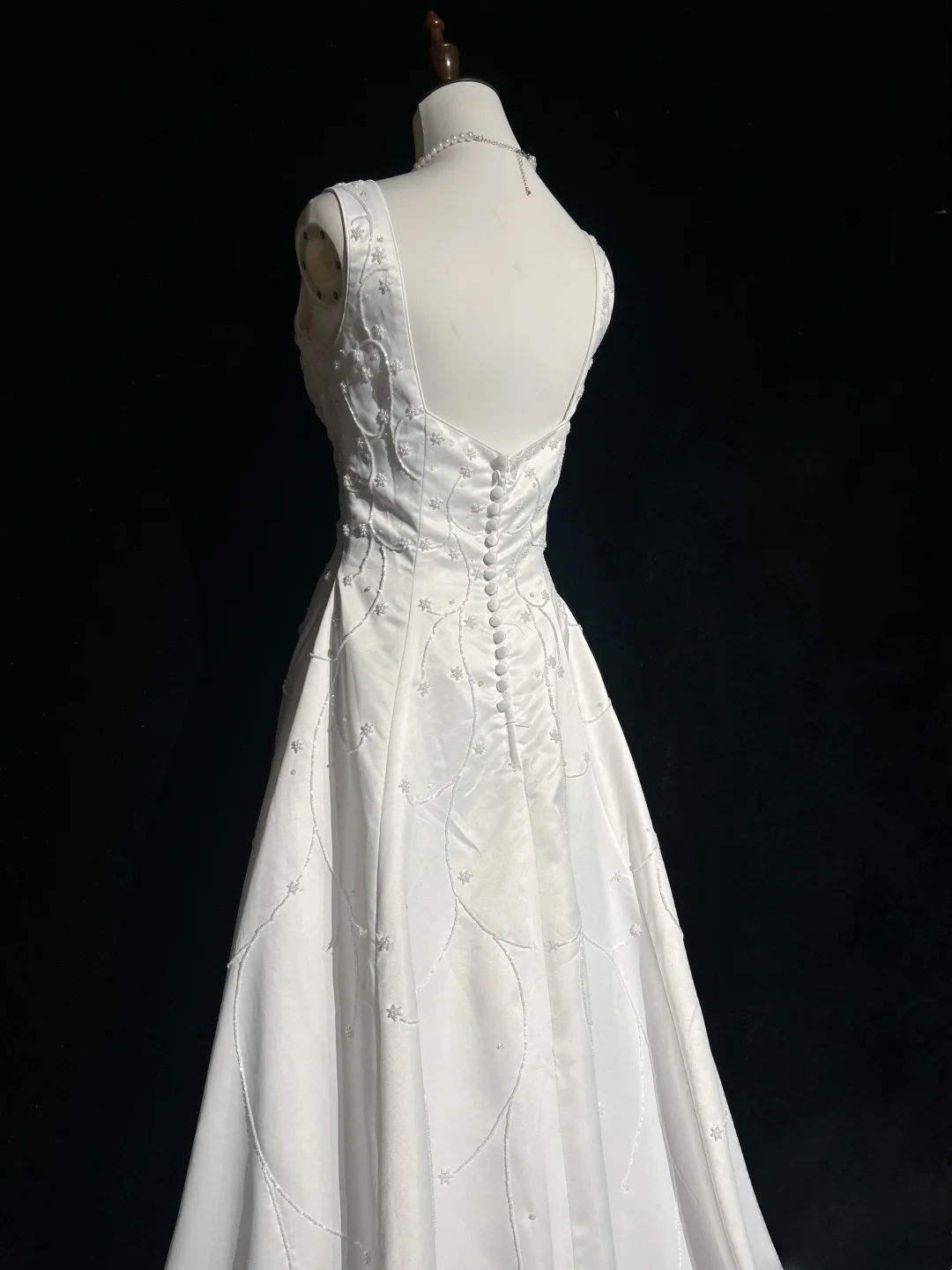 Vestido de novia vintage, corte A, escote cuadrado, satén blanco, cuentas, largo, estilo retro, modesto, DH2661