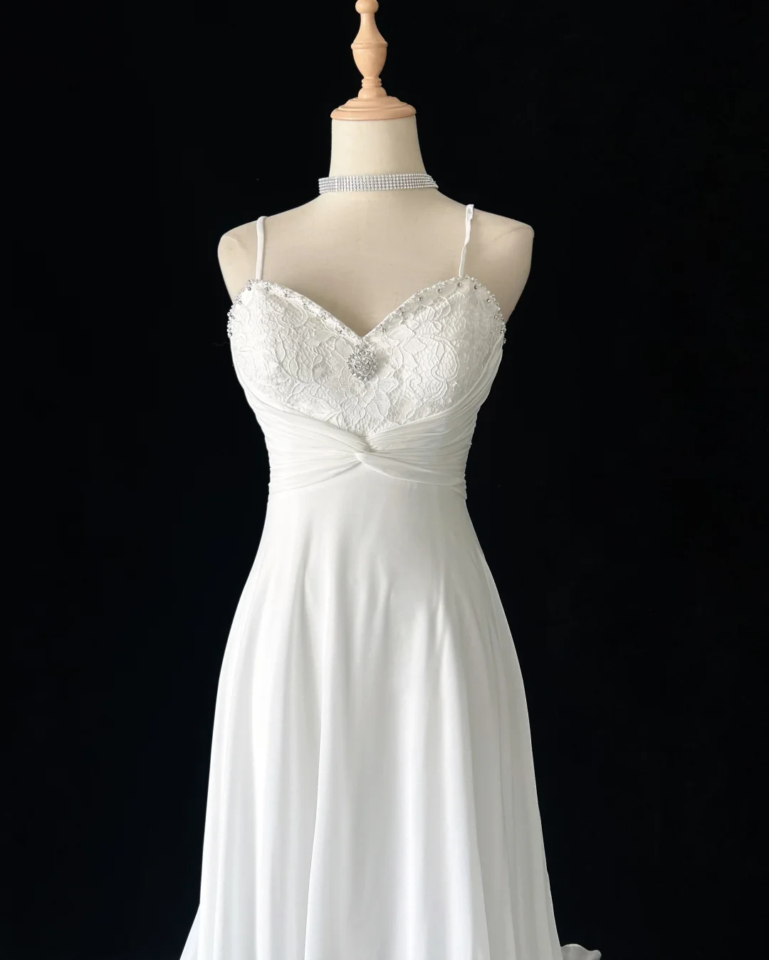 Vestido de novia vintage, corte A, tirantes finos, de gasa blanca, largo, estilo retro, modesto, DH2675