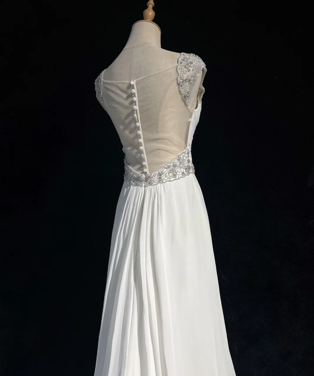 Vestido de novia vintage, corte A, escote corazón, gasa, cuentas plateadas, blanco, largo, estilo retro, modesto, DH2678