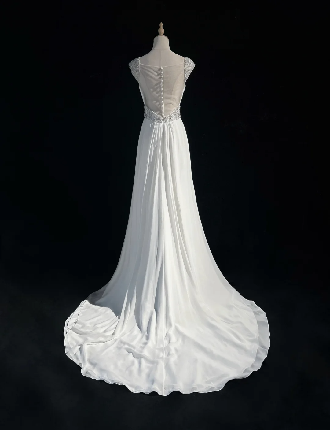 Vestido de novia vintage, corte A, escote corazón, gasa, cuentas plateadas, blanco, largo, estilo retro, modesto, DH2678