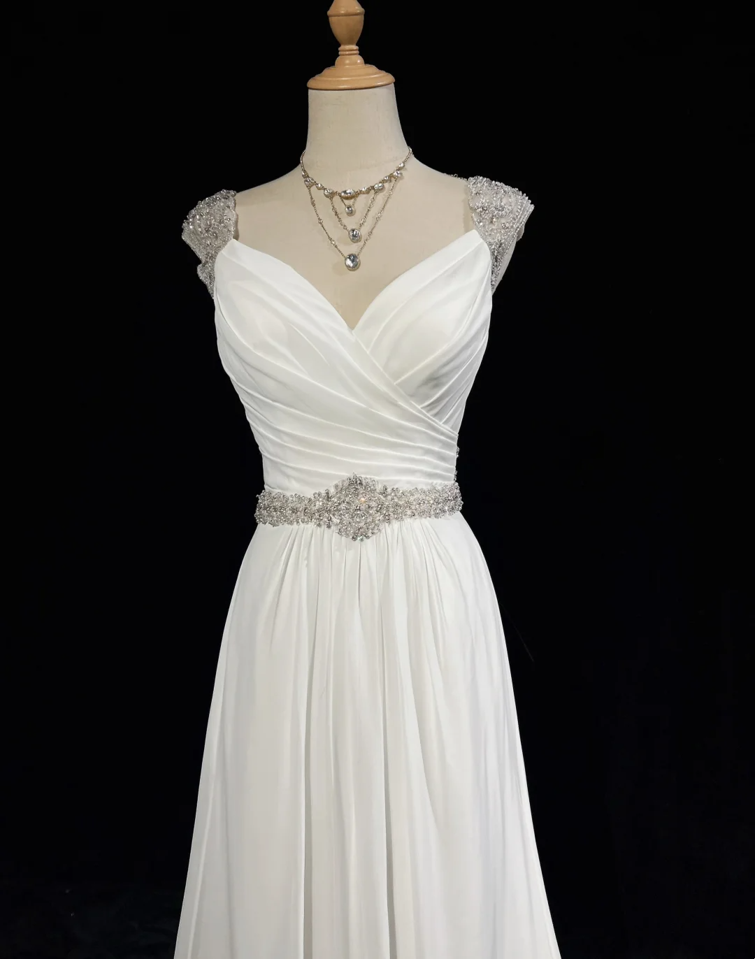 Vestido de novia vintage, corte A, escote corazón, gasa, cuentas plateadas, blanco, largo, estilo retro, modesto, DH2678