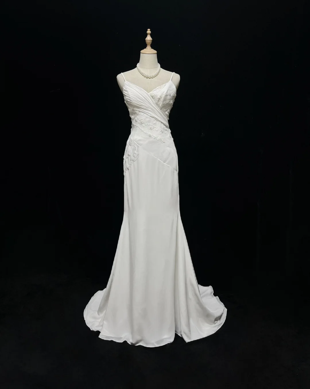 Vestido de novia vintage de corte sirena con tirantes finos, de gasa y cuentas, blanco, largo, estilo retro, modesto, DH2679