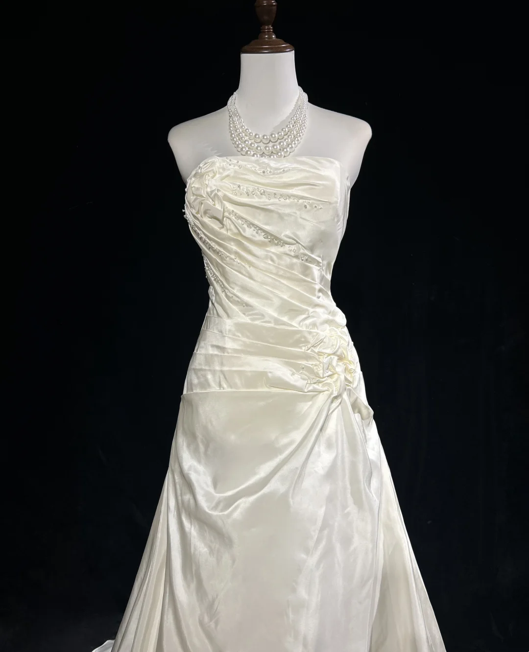 Vestido de novia vintage, vestido de fiesta sin tirantes, satén marfil, largo, estilo retro, modesto, DH2680
