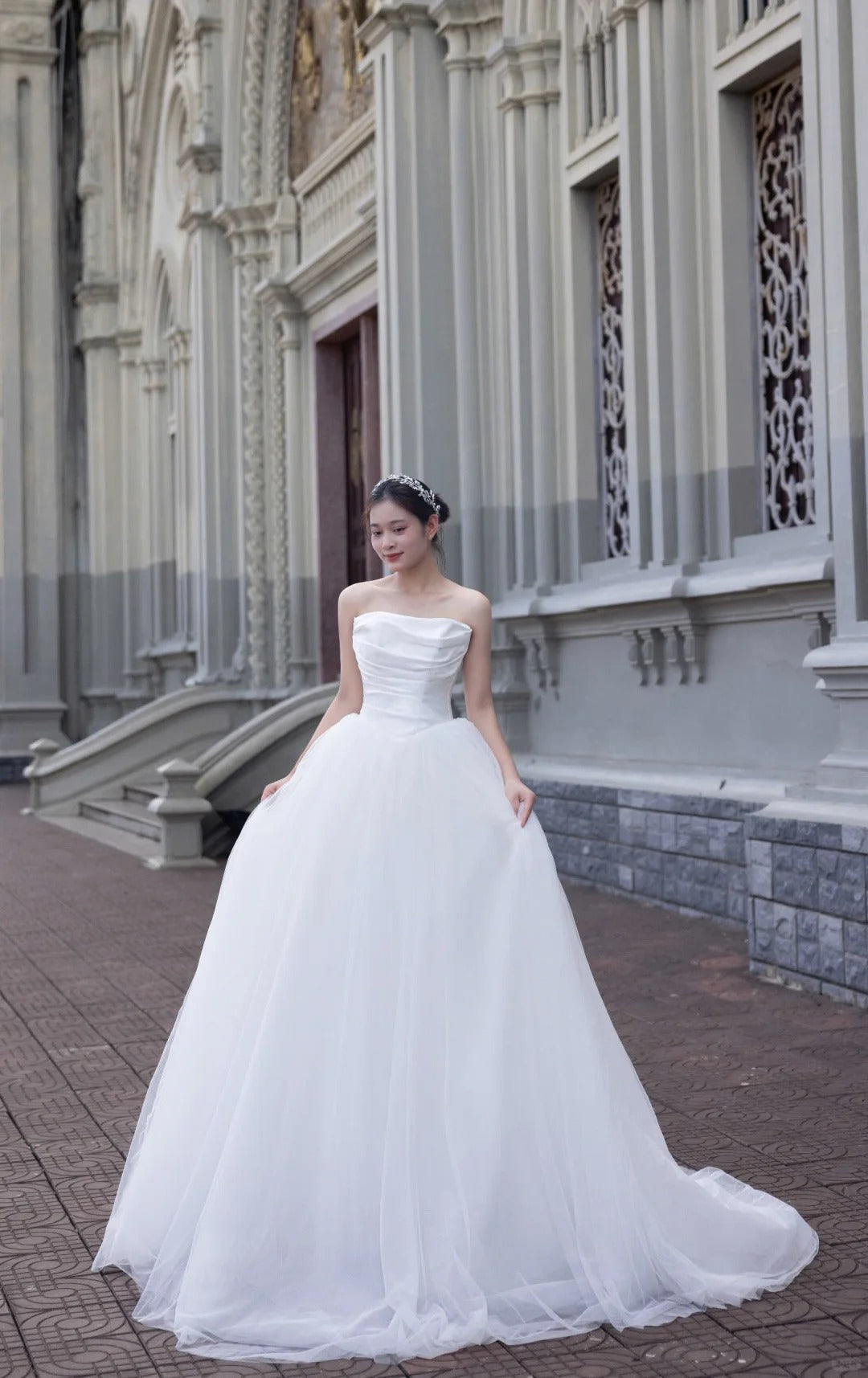 Vestido de novia sencillo, sin tirantes, de tul, largo hasta el suelo, elegante, sin mangas, DH2690