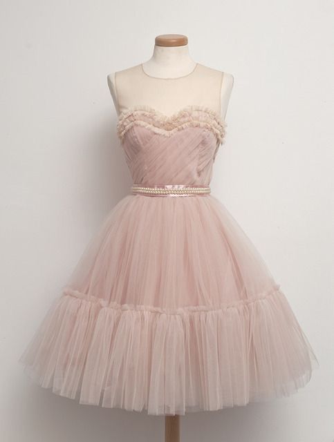 Hermoso vestido de fiesta rosa claro corto con escote redondo para 8.º grado, vestido de fiesta de verano para escuela secundaria, atuendos de graduación de 6.º grado DH293