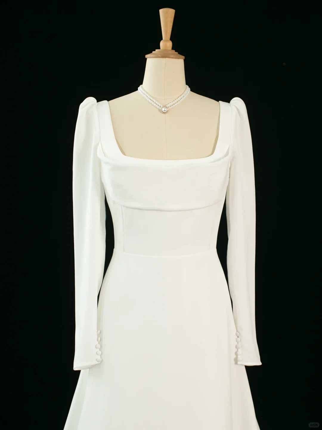Hermoso vestido de novia blanco de corte A, escote cuadrado, mangas largas, DH364