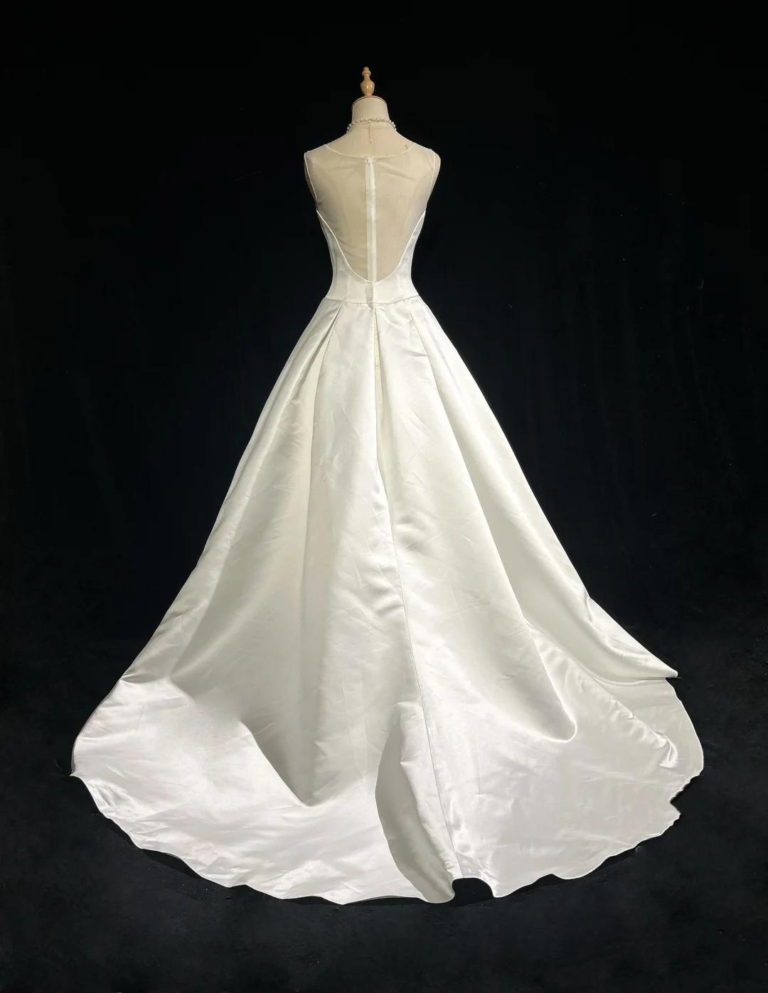 Vestido de novia vintage, corte A, escote en V, satén blanco, sin mangas, largo, vintage, DH401