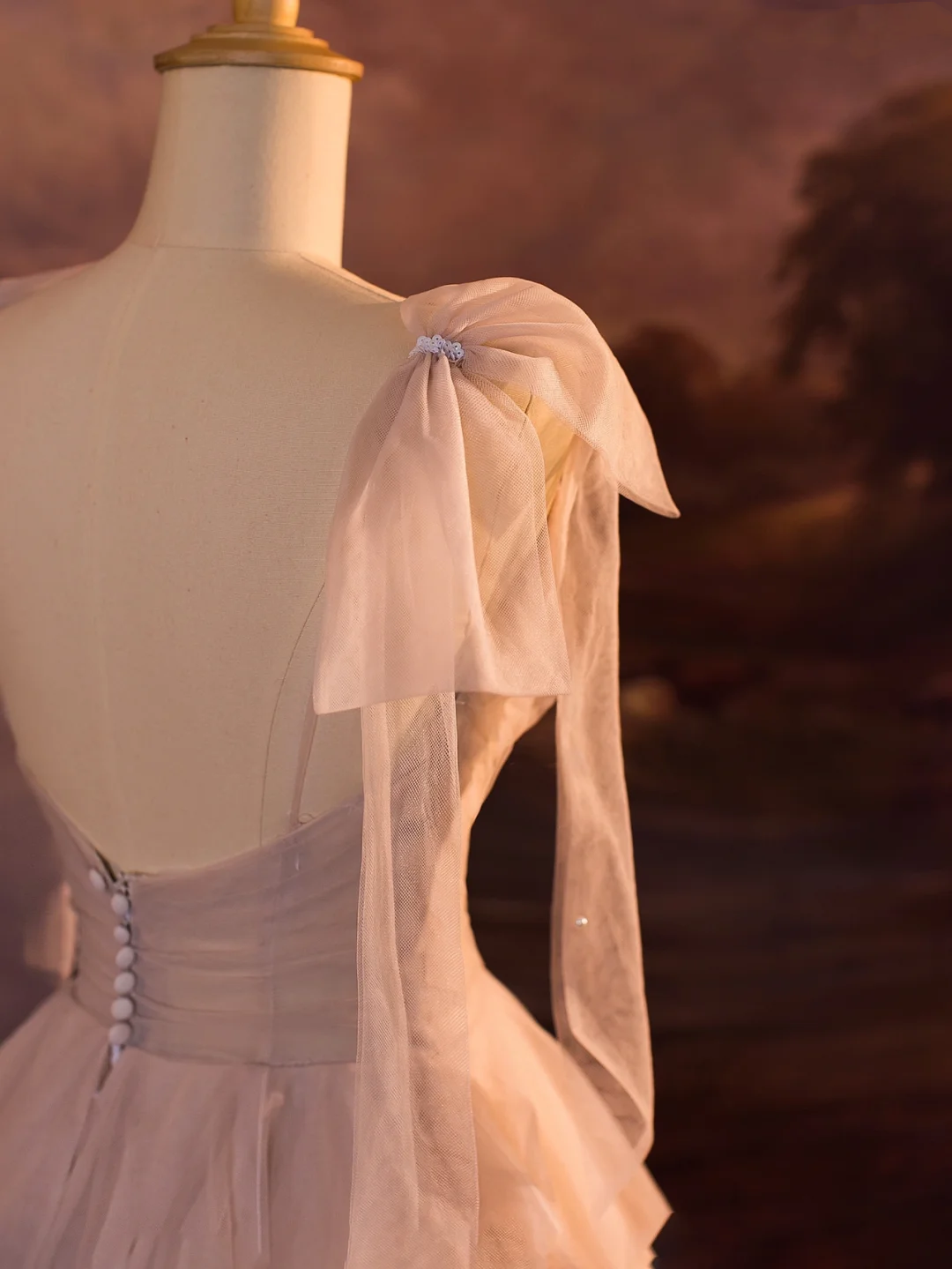 Elegante vestido de novia largo de tul con tirantes finos, vestido de novia DH405