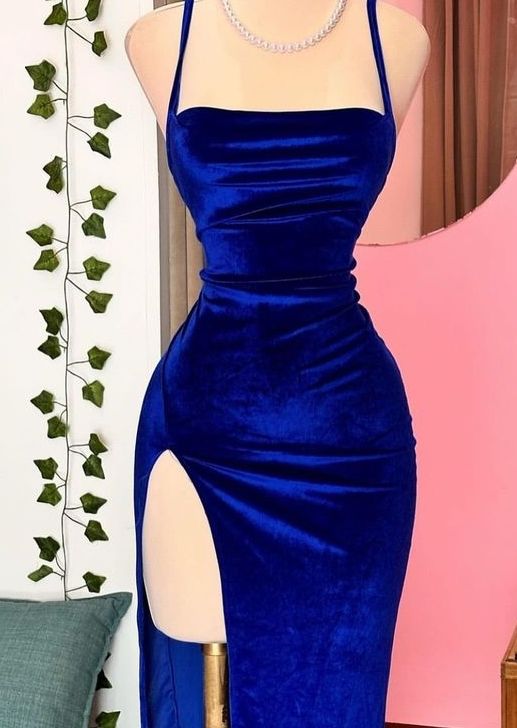 Elegante vestido de fiesta azul rey con tirantes finos y aberturas para fiesta de verano, ideal para 20 cumpleaños y 18 años, DH499