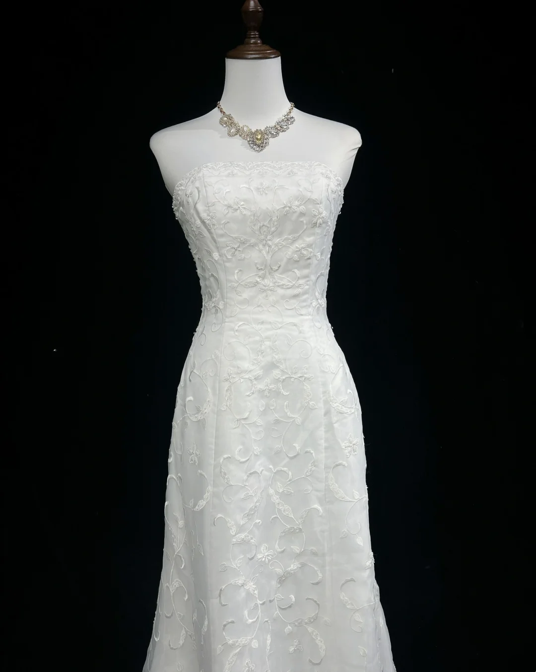 Vestido de novia vintage de los años 50 y 40, corte sirena, sin tirantes, encaje, blanco, largo, DH526
