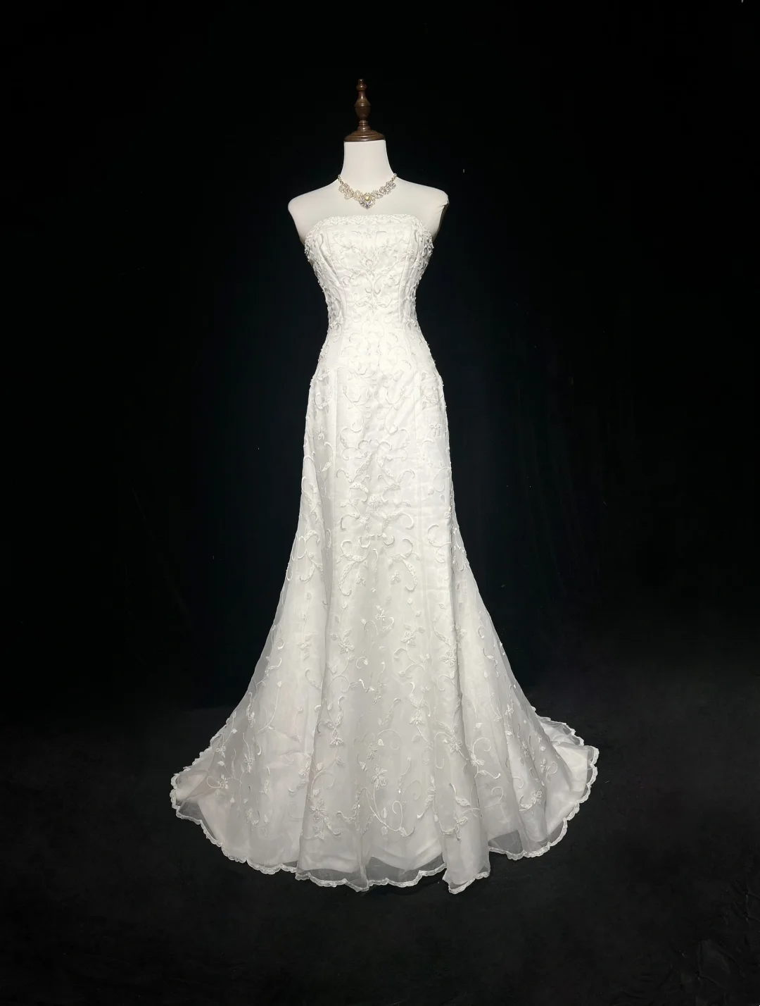 Vestido de novia vintage de los años 50 y 40, corte sirena, sin tirantes, encaje, blanco, largo, DH526