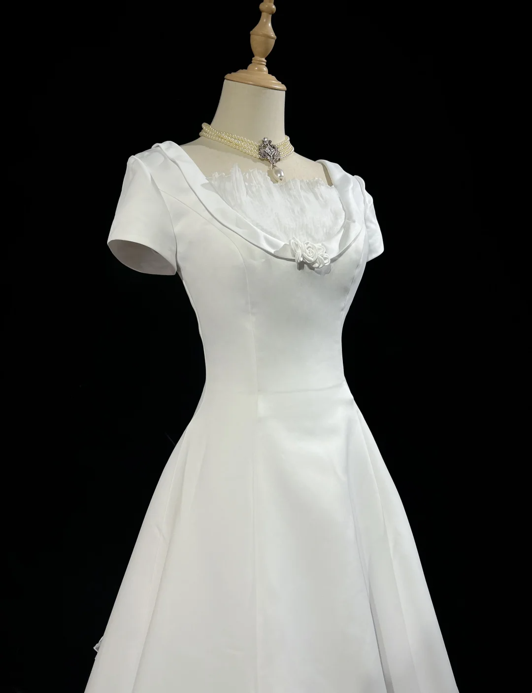 Vestido de novia vintage de los años 50 y 40, con escote cuadrado y encaje, blanco, largo, DH528