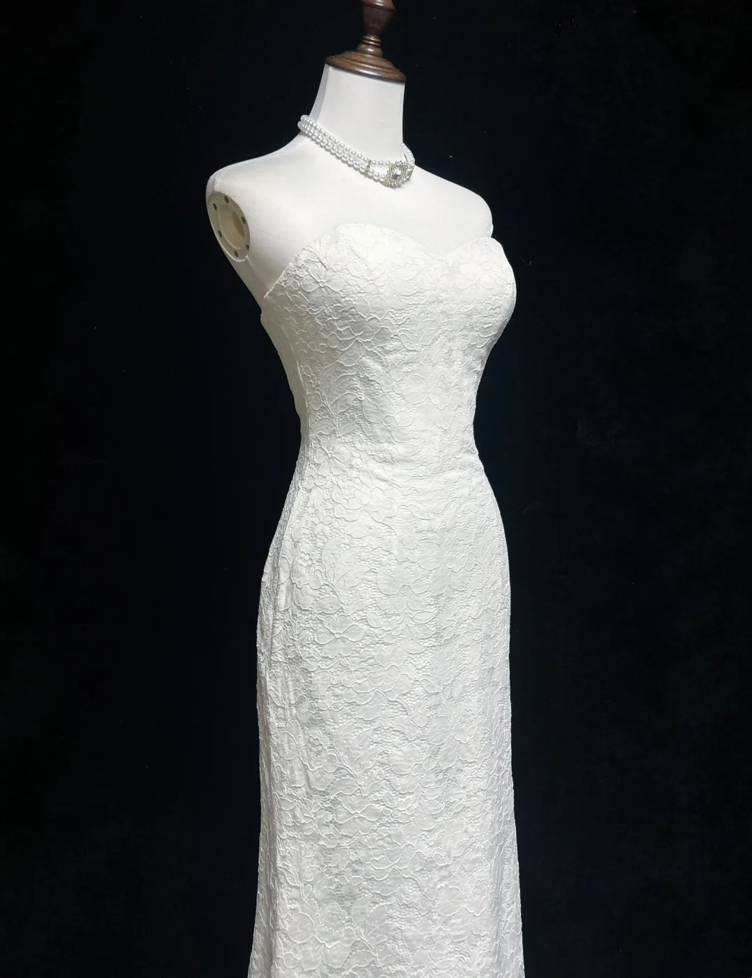 Vestido de novia vintage de los años 50 y 40, corte sirena, sin tirantes, encaje, blanco, largo, DH543