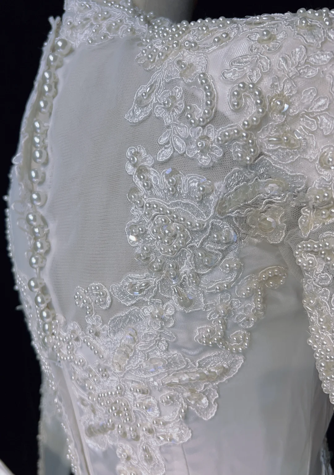 Vestido de novia retro de los años 50 y 40, con cuello alto, encaje, blanco, manga larga, DH544