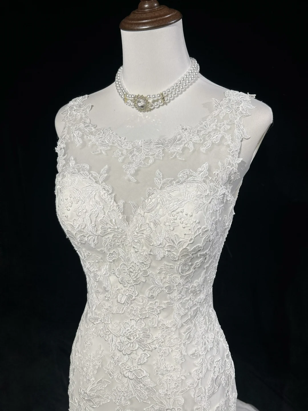 Vestido de novia vintage de los años 50 y 40, corte sirena, escote redondo, encaje, blanco, largo, DH545