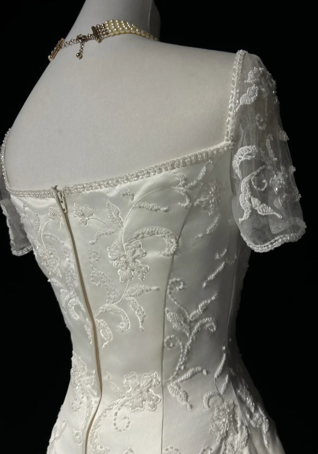 Vestido de novia retro de los años 50 y 40, corte A, escote cuadrado, satén blanco, largo, DH547