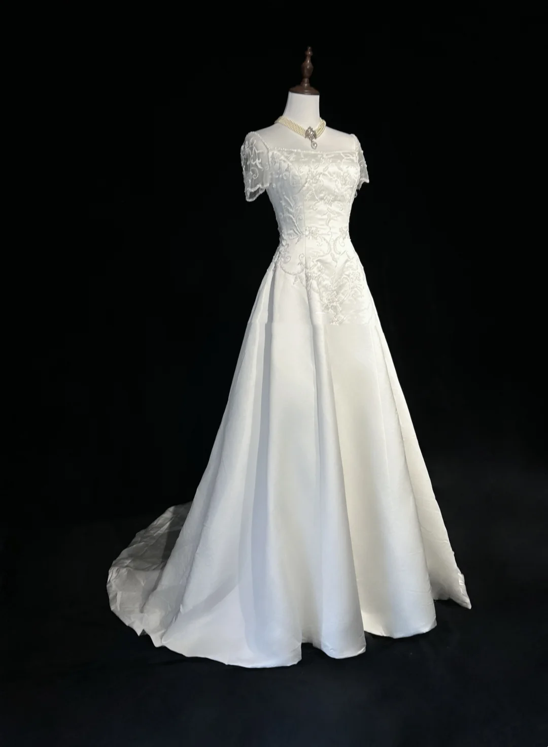 Vestido de novia retro de los años 50 y 40, corte A, escote cuadrado, satén blanco, largo, DH547