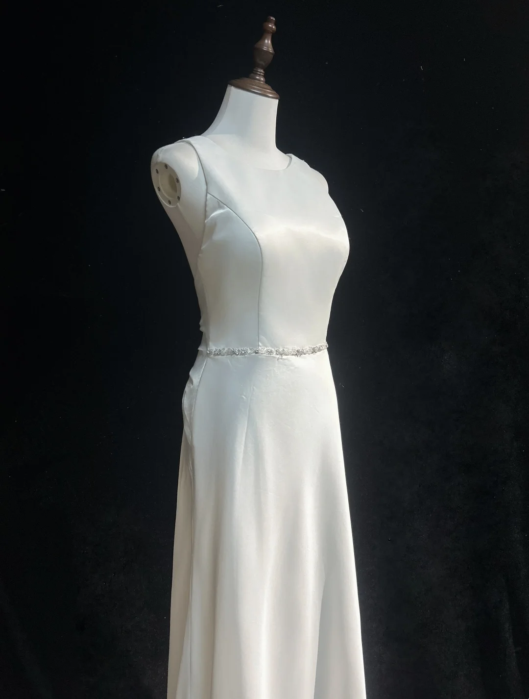 Vestido de novia vintage de los años 70, corte A, escote redondo, satén blanco, largo, elegante, DH562
