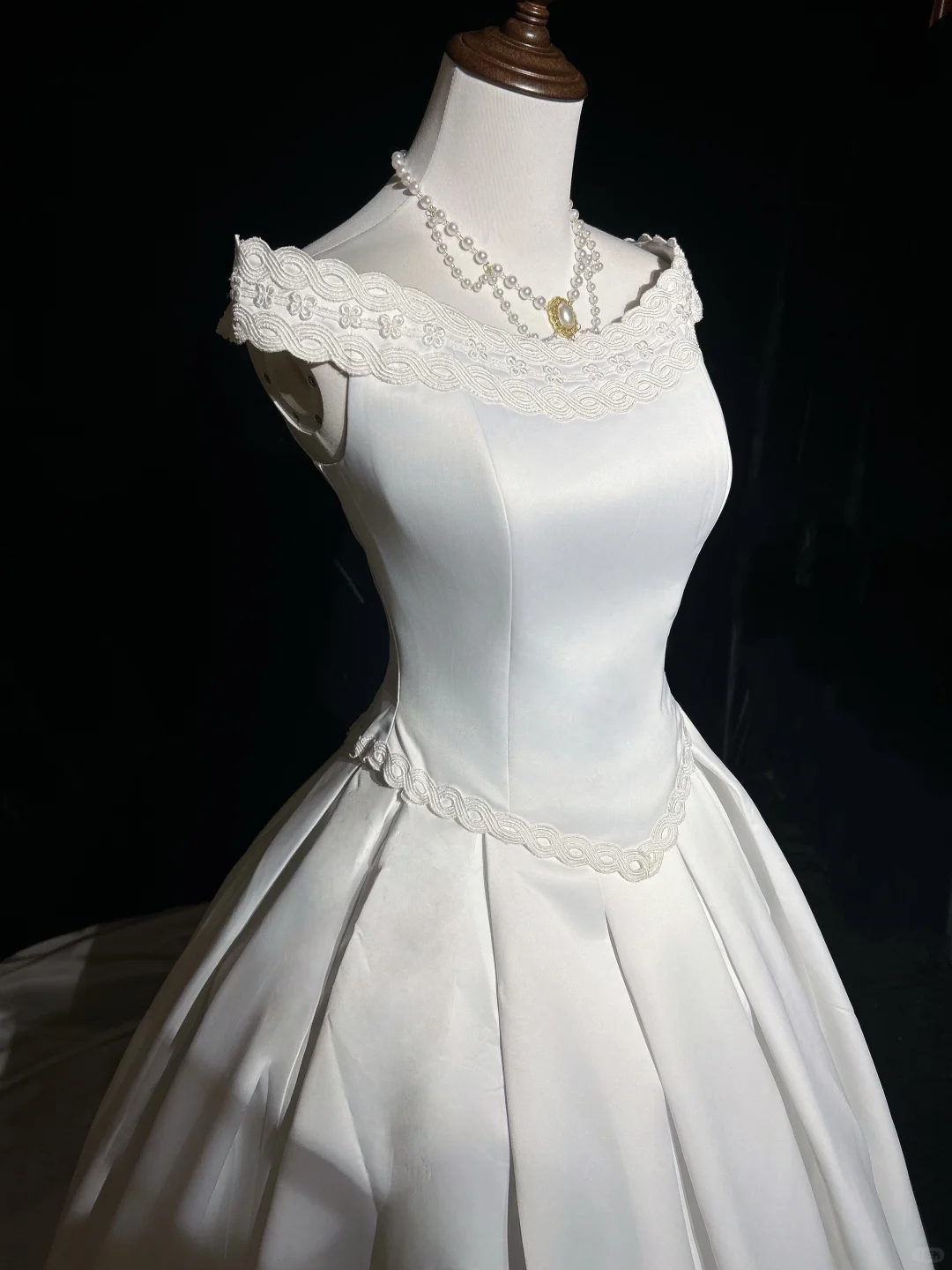 Vestido de novia vintage de los años 70, vestido de fiesta con hombros descubiertos, satén blanco, largo, elegante, DH570